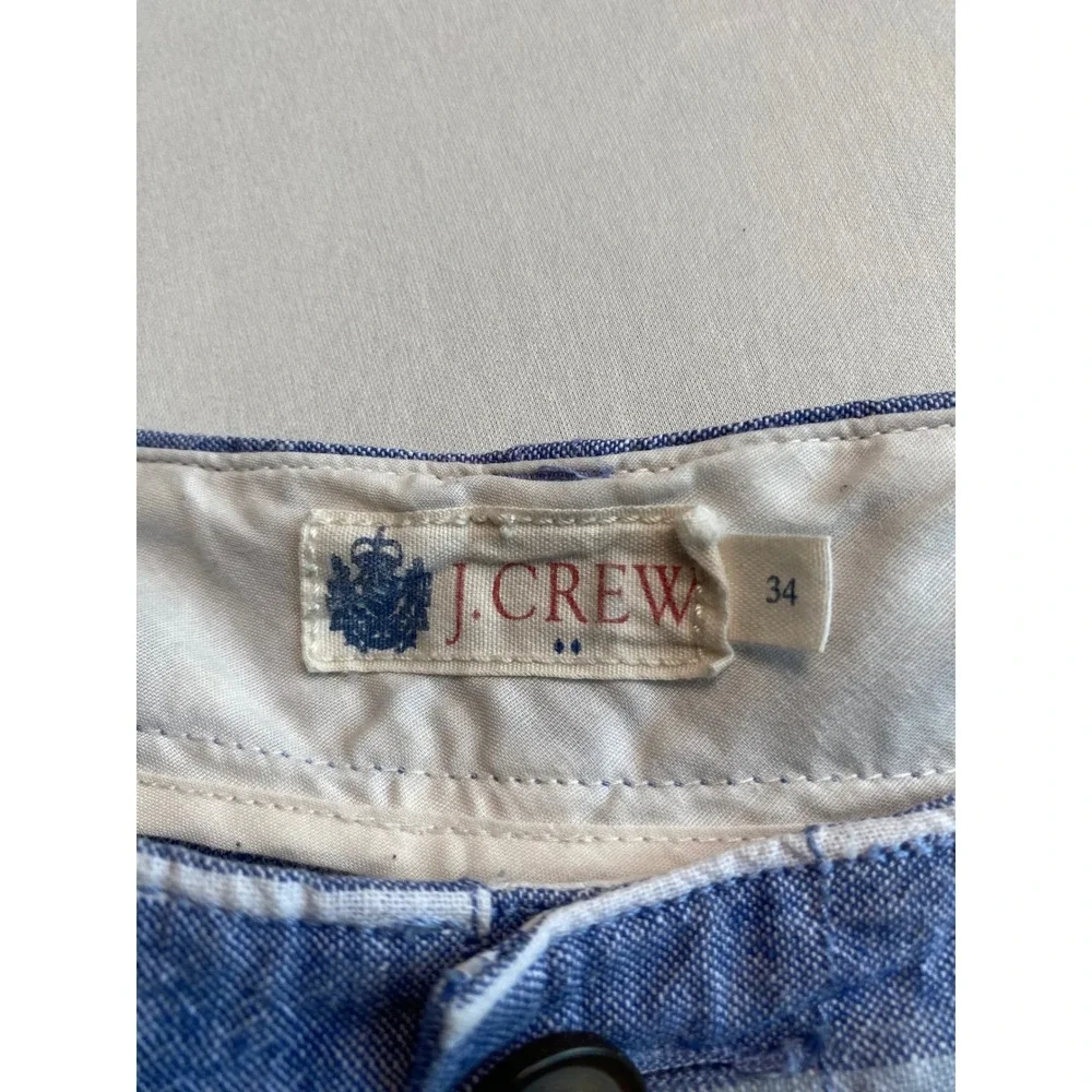 J. Crew Mens Blue White Striped Linen Cotton Blend Shorts Size 34 Style 53540